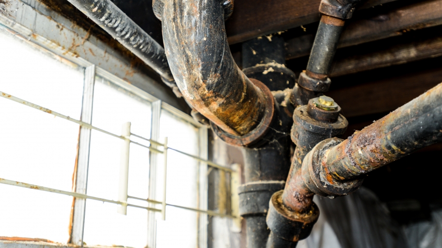 Rusty plumbing pipe drain line